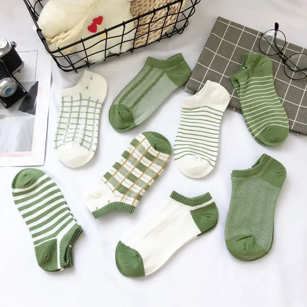 Avocado Green Boat Socks Summer Cotton