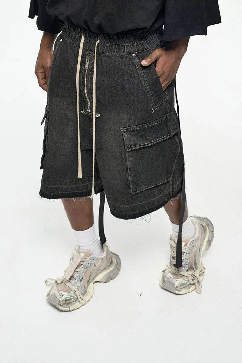 Jorts amples délavés à poches zippées