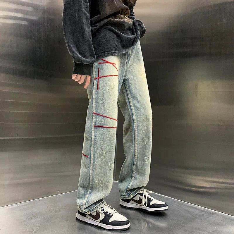 Baggy Straight Vintage Embroidered Wide Jeans