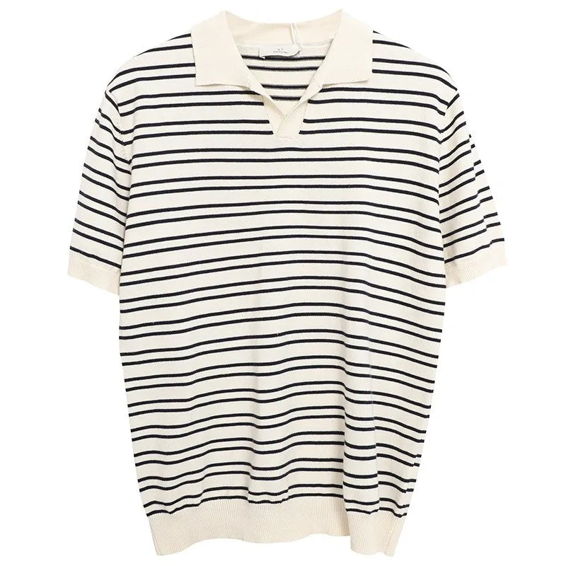 Herren Komfort Luxus Gestricktes Gestreiftes Polo-T-Shirt