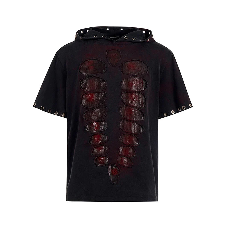 Insulated Contrast Color Sequins Hooded T-Shirt