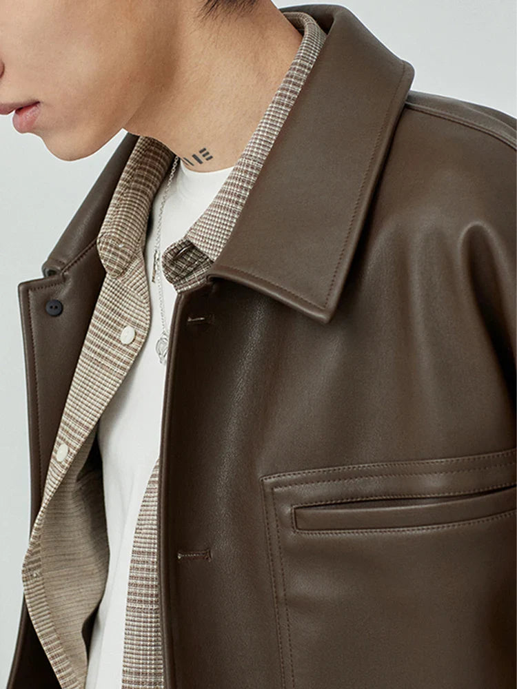 Brown And Black Oversized Faux Leather Jacket