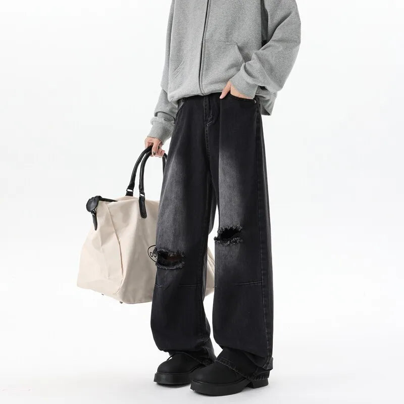 Classic Ripped Wide Leg Jeans