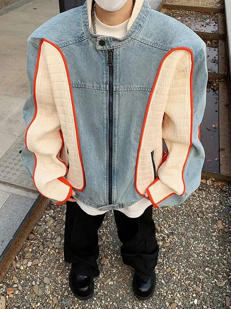 Durable Stylish Personality Splicing Denim Jacket