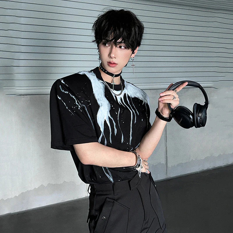 Ink Splash Round Collar Casual T-Shirt