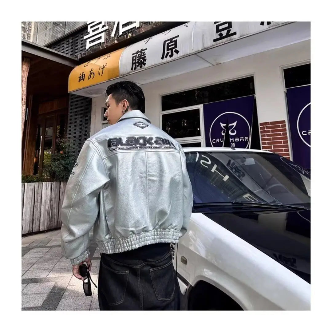 Retro Punk Embroidered Leather Motorcycle Jacket