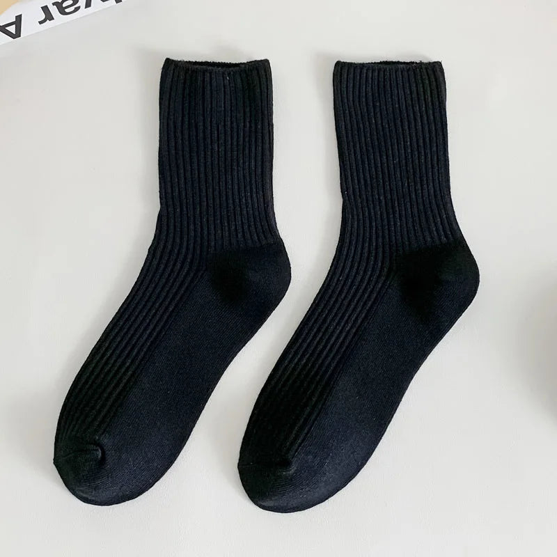 Cozy Neutral Vertical Striped Tube Socks