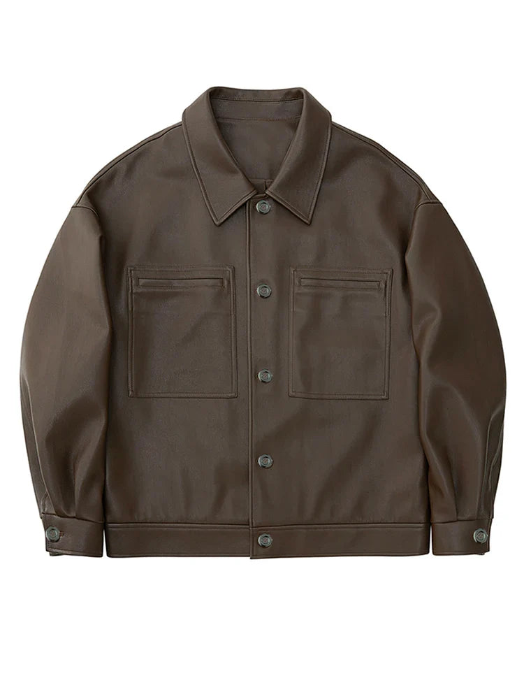 Brown And Black Oversized Faux Leather Jacket