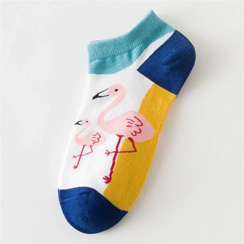 Colorful Flamingo Patterned Short Ankle Socks