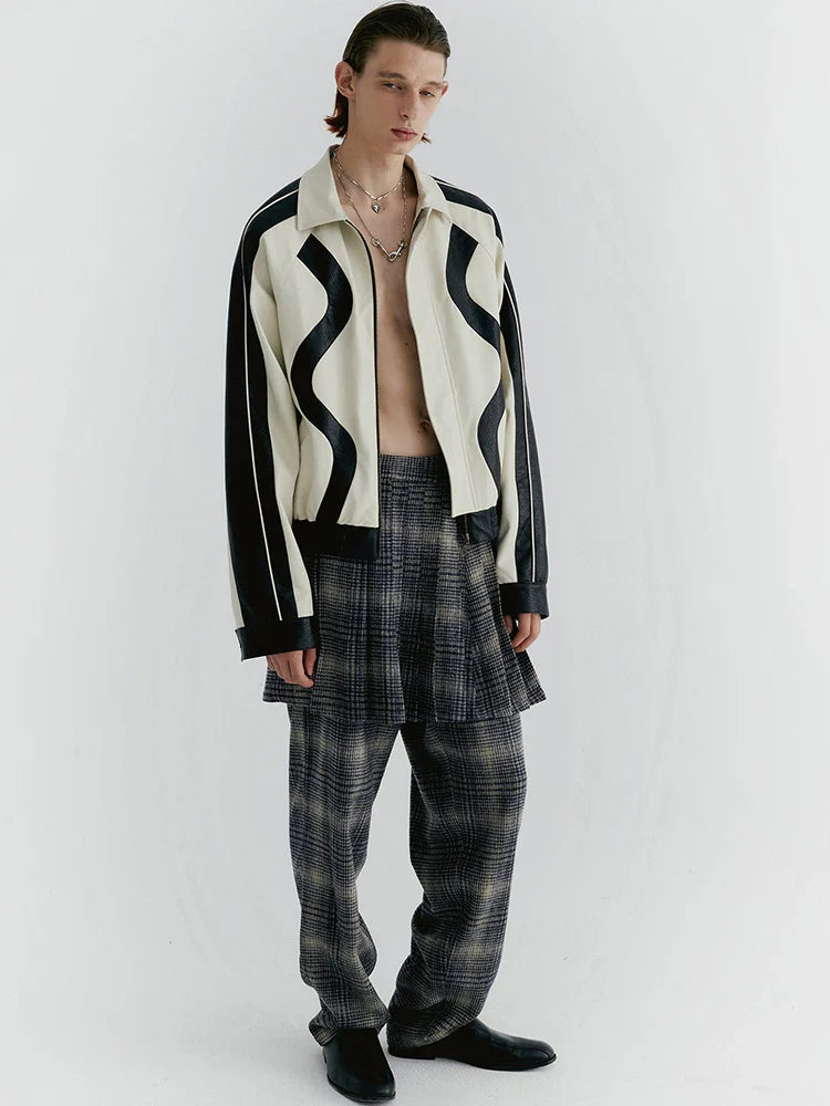 Streetwear Color Block Faux Leather Jacket