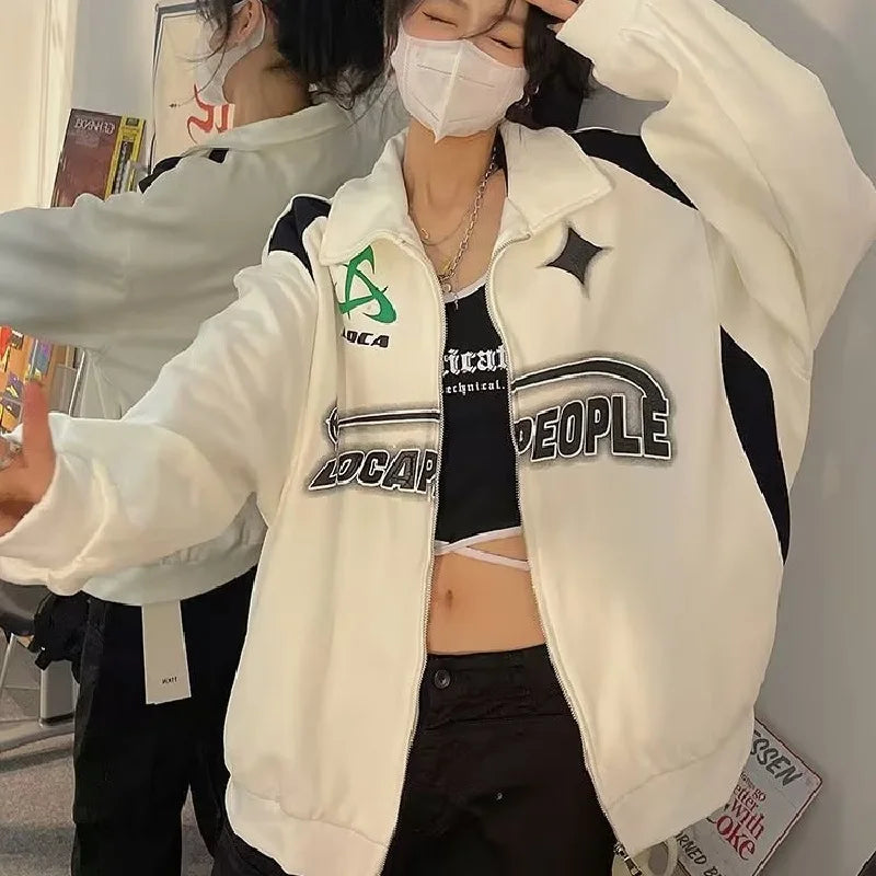 Oversized Vintage Black White Zip-Up Sweatshirt