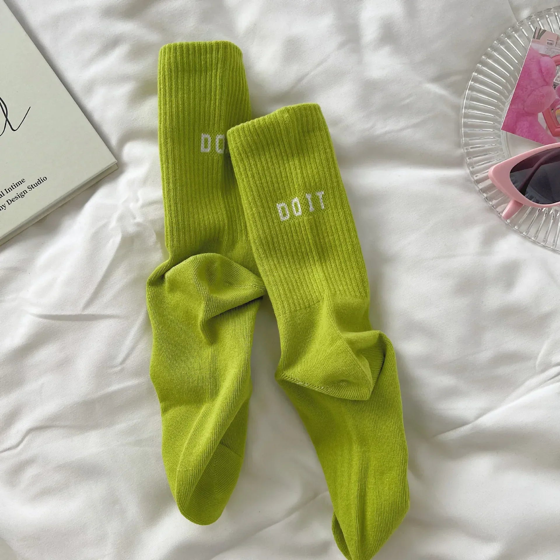 Pink High Waist Letter Sports Socks