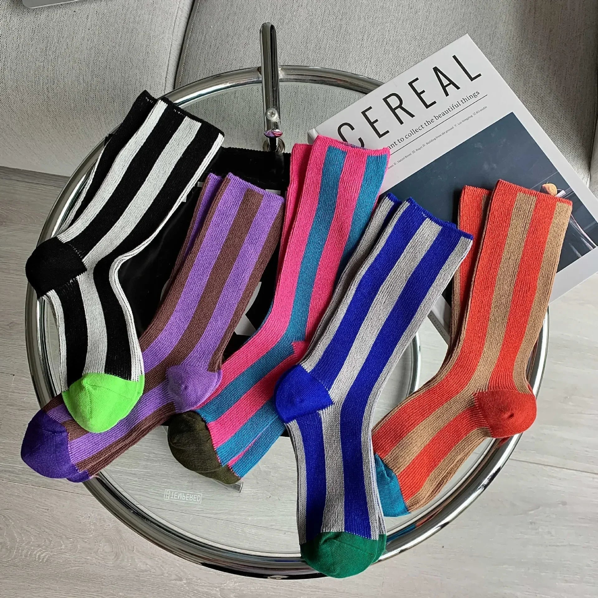 Color Matching Stripes Tube School Socks Cotton