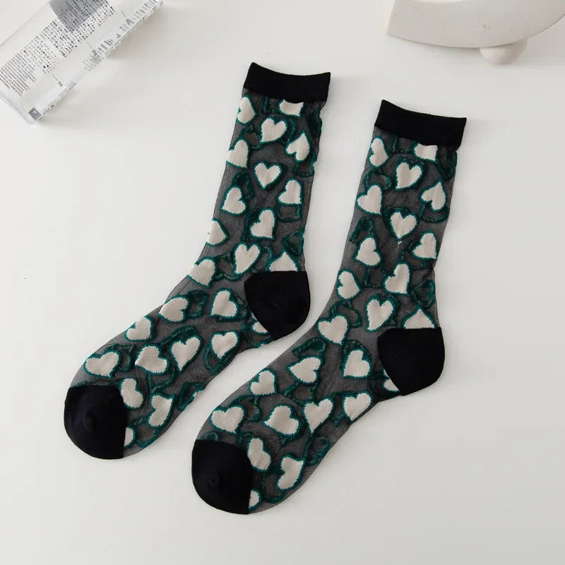 Crystal Heart Print Ultra Thin Socks