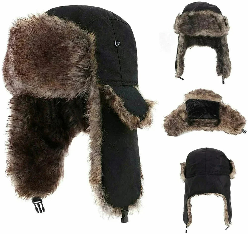 Faux Fur Lined Trapper Hat