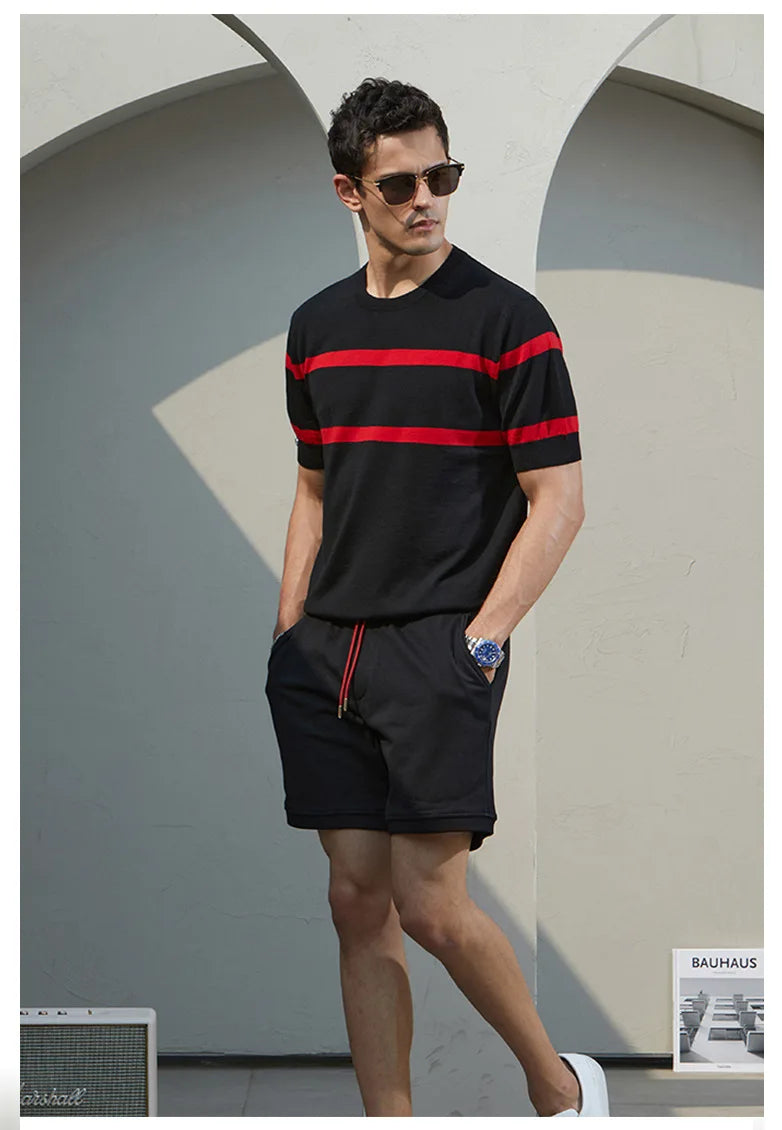 Men's Cool Casual Luxury Knit O Neck Short T-Shirt