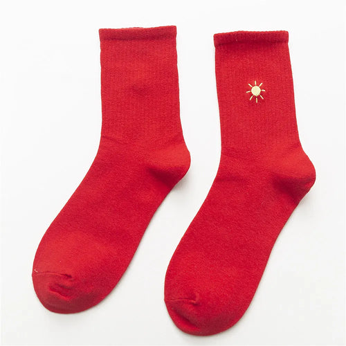 Bunte Socken mit Wettervorhersage-Musterstickerei - Weißer Regenbogen