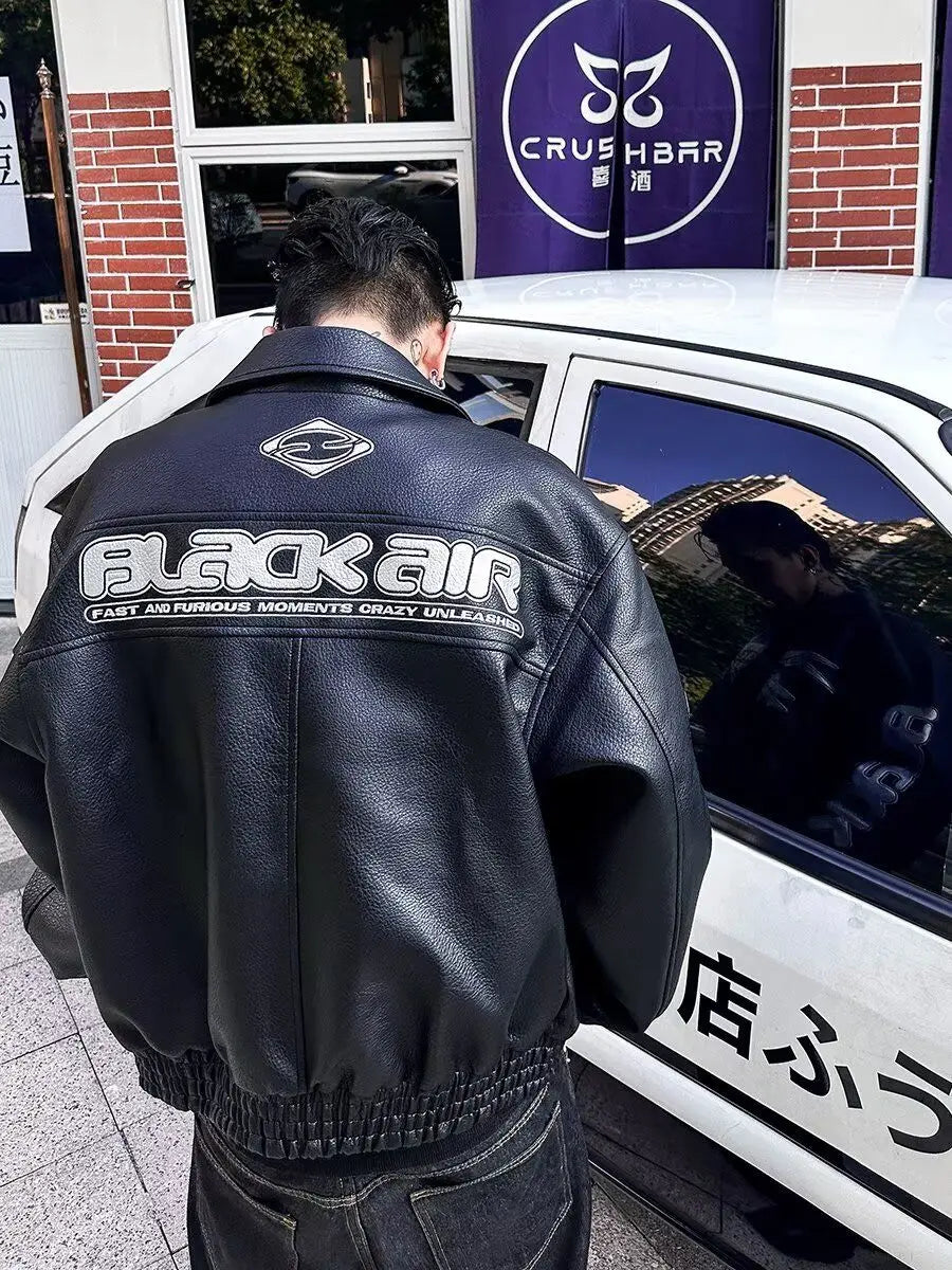 Retro Punk Embroidered Leather Motorcycle Jacket