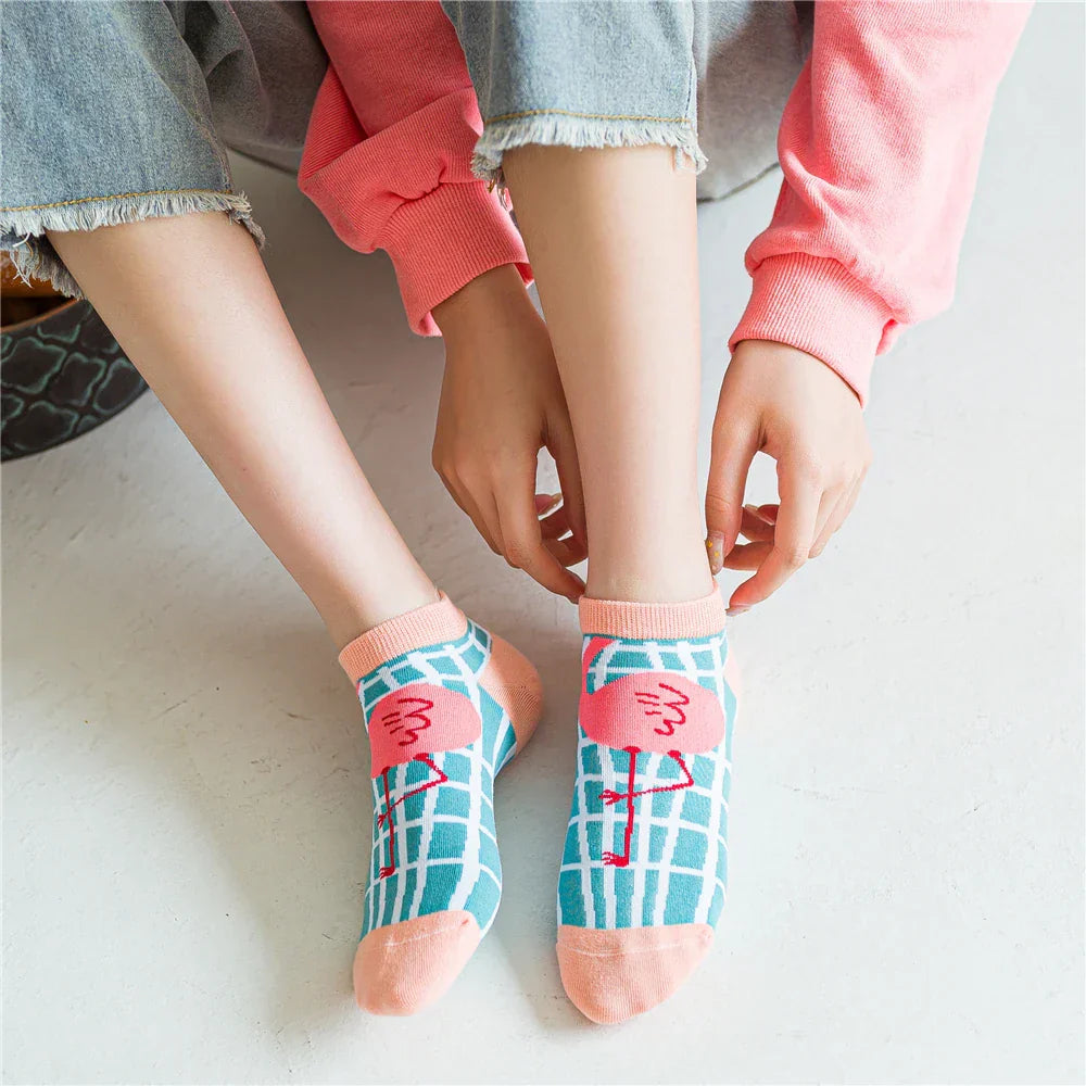Colorful Flamingo Patterned Short Ankle Socks