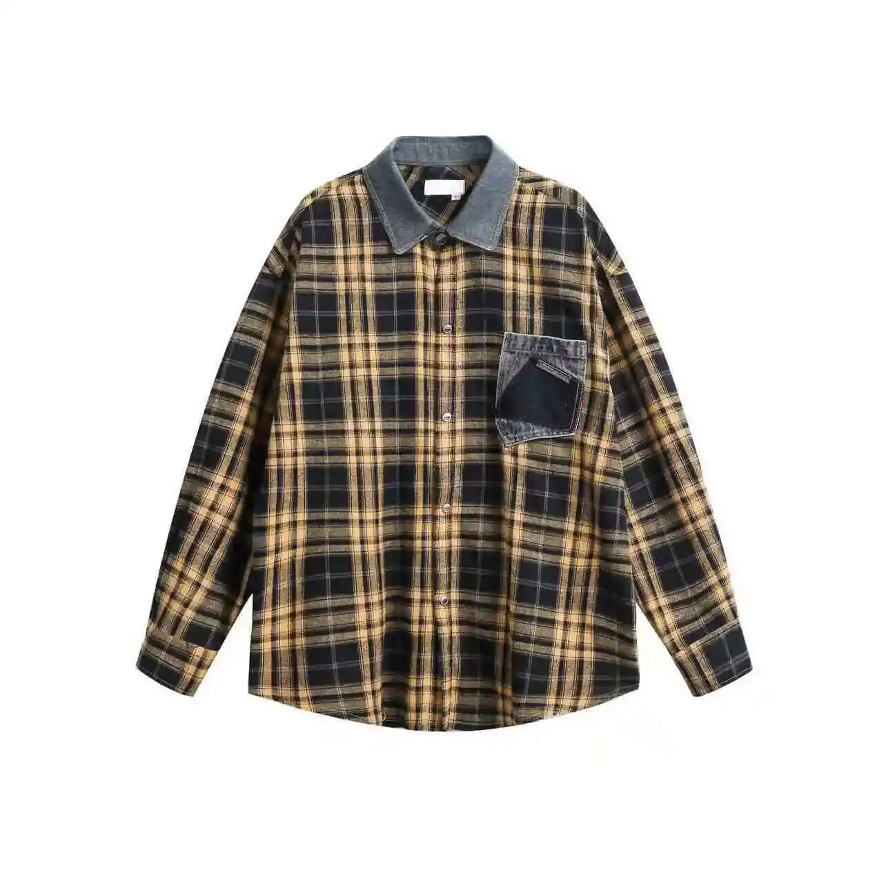 Fashionable Vintage Plaid Frayed Edge Long Sleeve Shirt