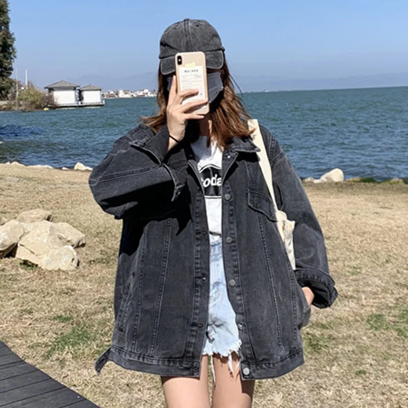Durable Loose Fit Coat Retro Denim Jacket