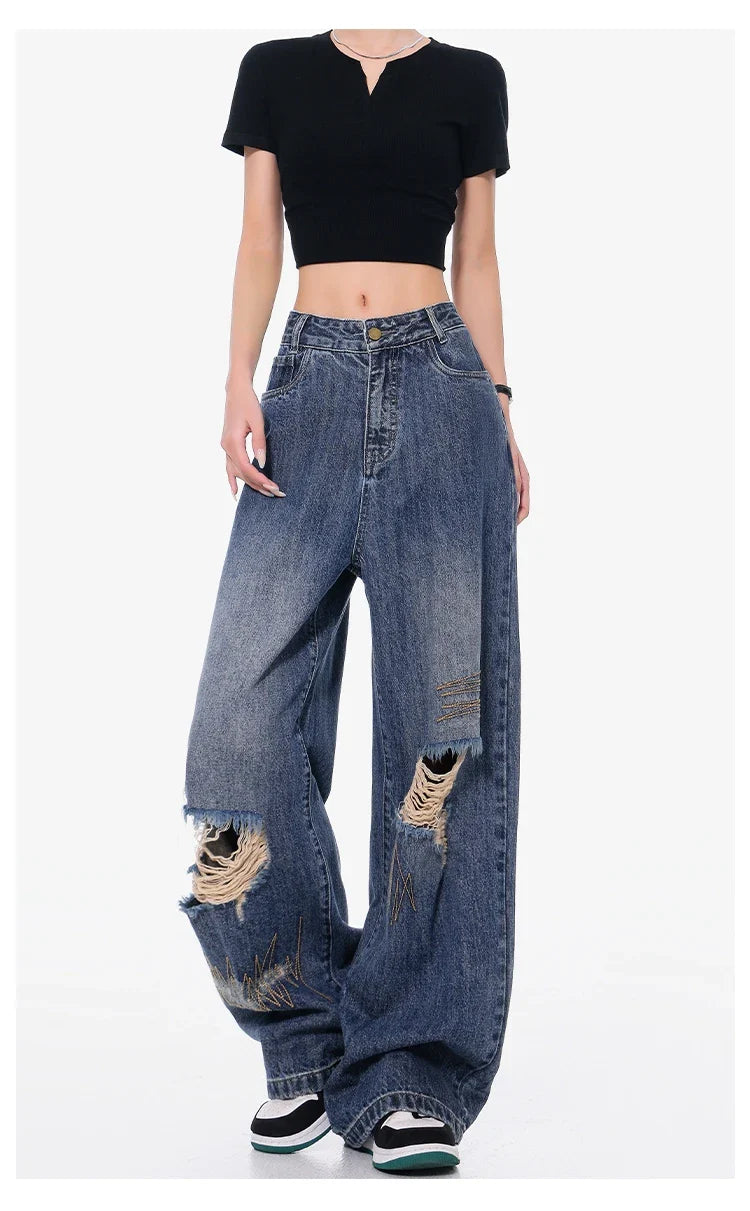 Jean déchiré style hip-hop vintage cool pour femme
