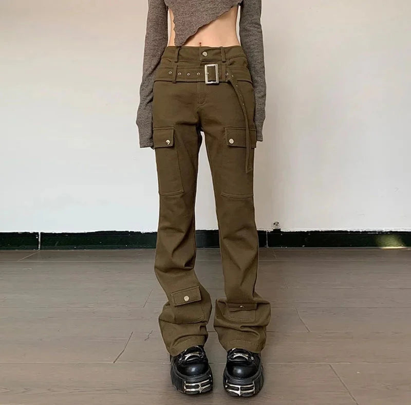 Women Cool Vintage Brown Cargo Pants