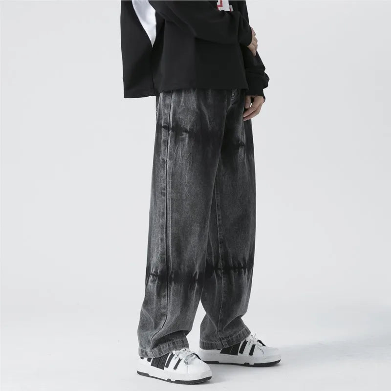 Black Tie Dye Streetwear Straight Jeans