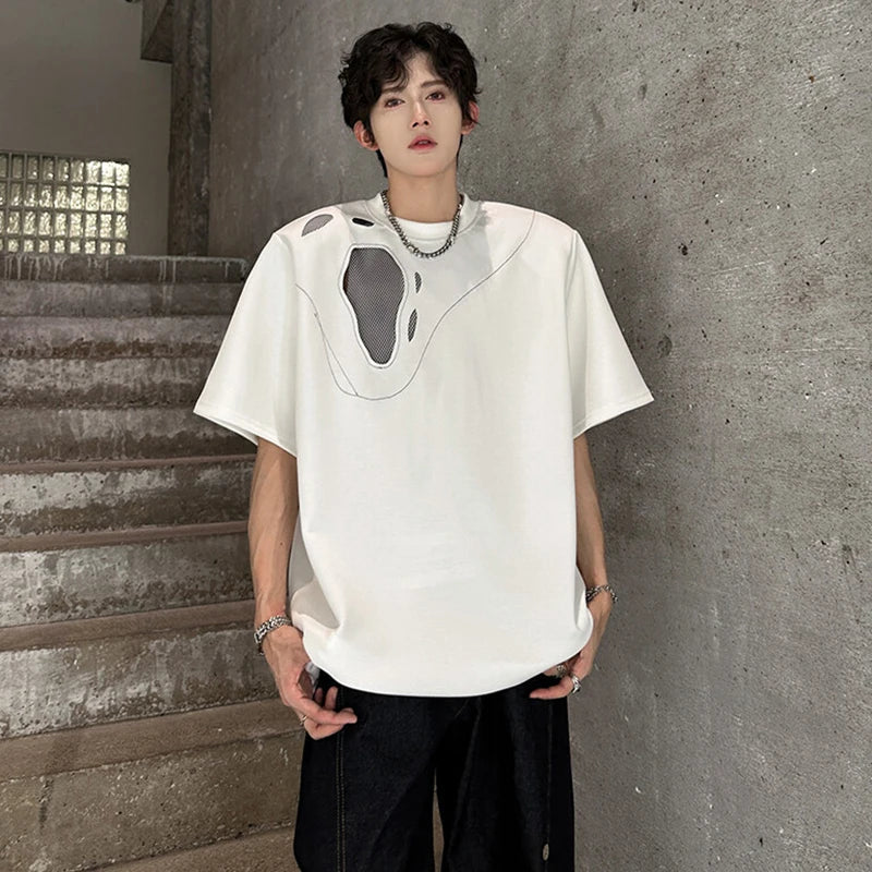 T-shirt à manches courtes ajouré en patchwork