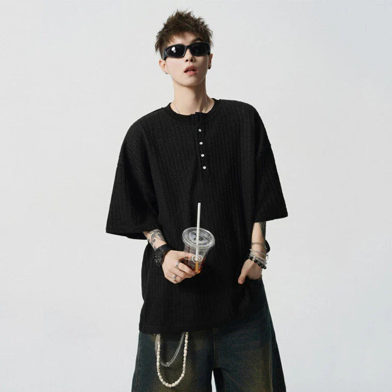 Cool Button Design Solid Color Round T-Shirt