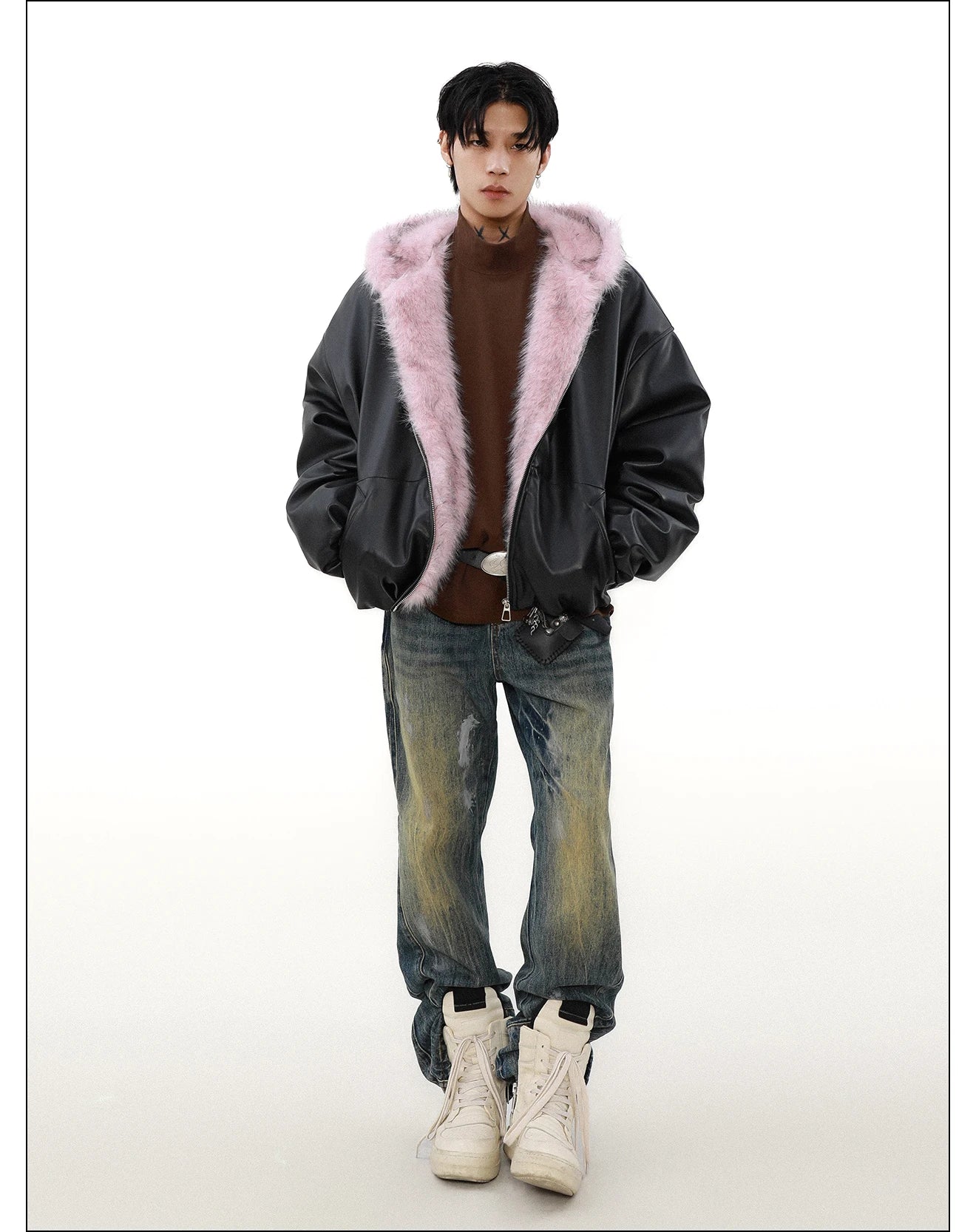 Streetwear Chic Plush Padded Parka Leather Jacket