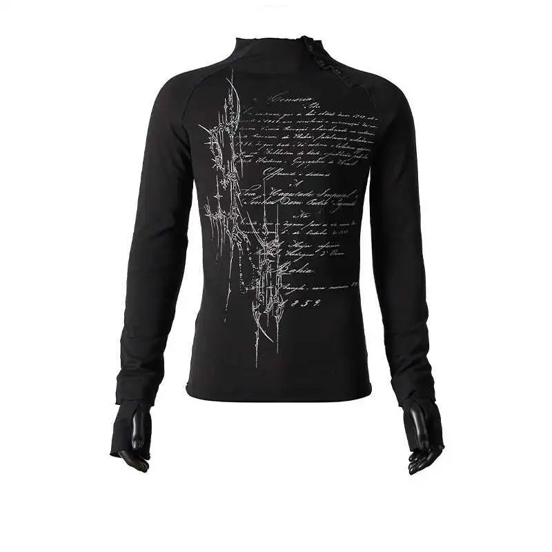 Donker Amerikaans Gothic Punk T-shirt met onregelmatige mouwen