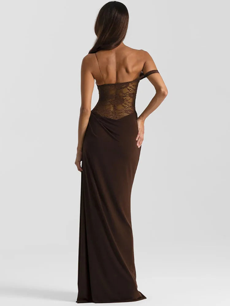 Lace One Shoulder Bodice Maxi Dress