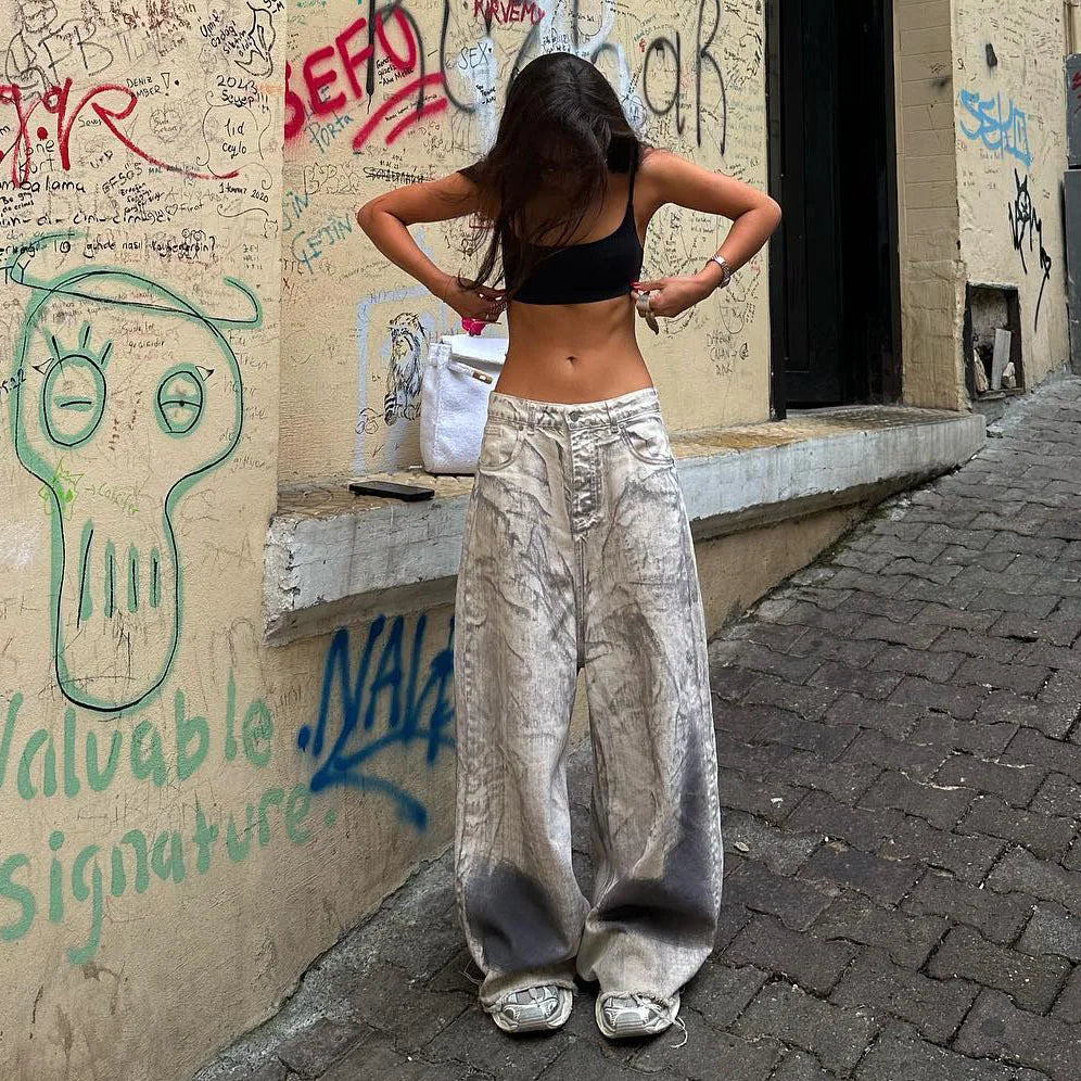 Graffiti Stylish Print Wide Leg Jeans