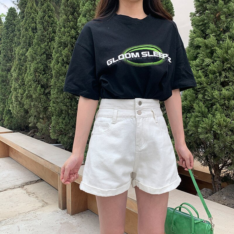 High-waist Loose Denim Shorts