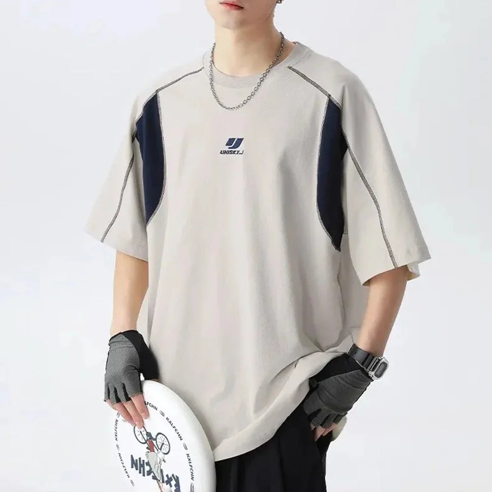 Breathable Contrast Embroidery Short Sleeve T-Shirt