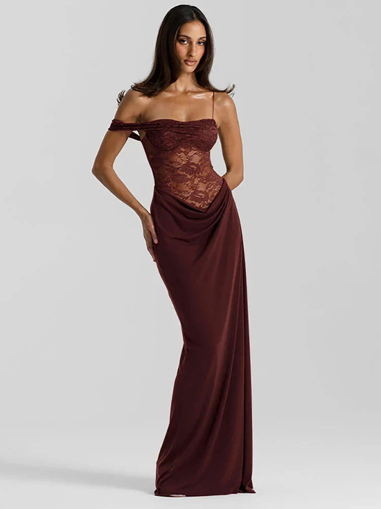 Lace One Shoulder Bodice Maxi Dress