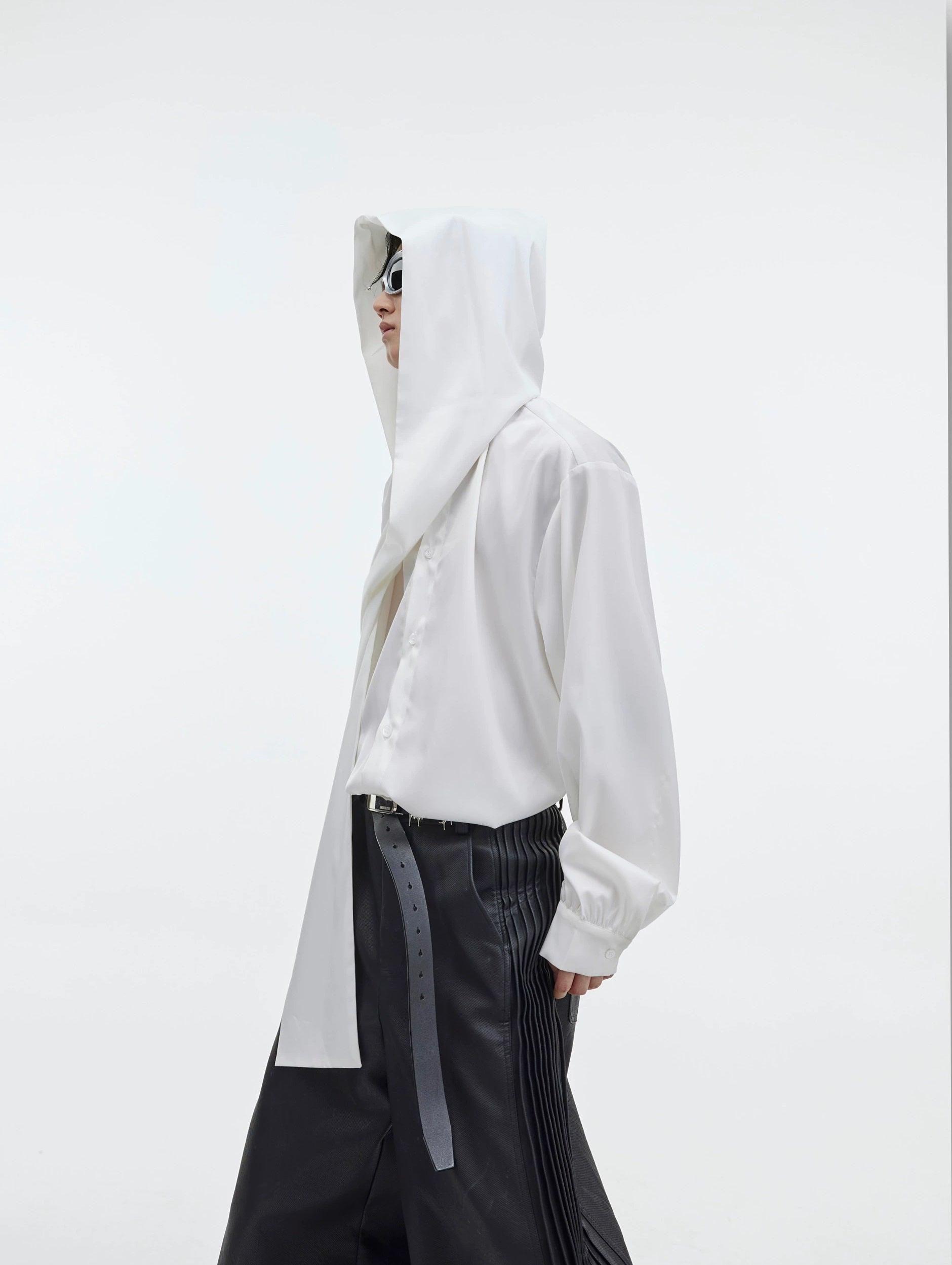 숄 후드 오버사이즈 셔츠