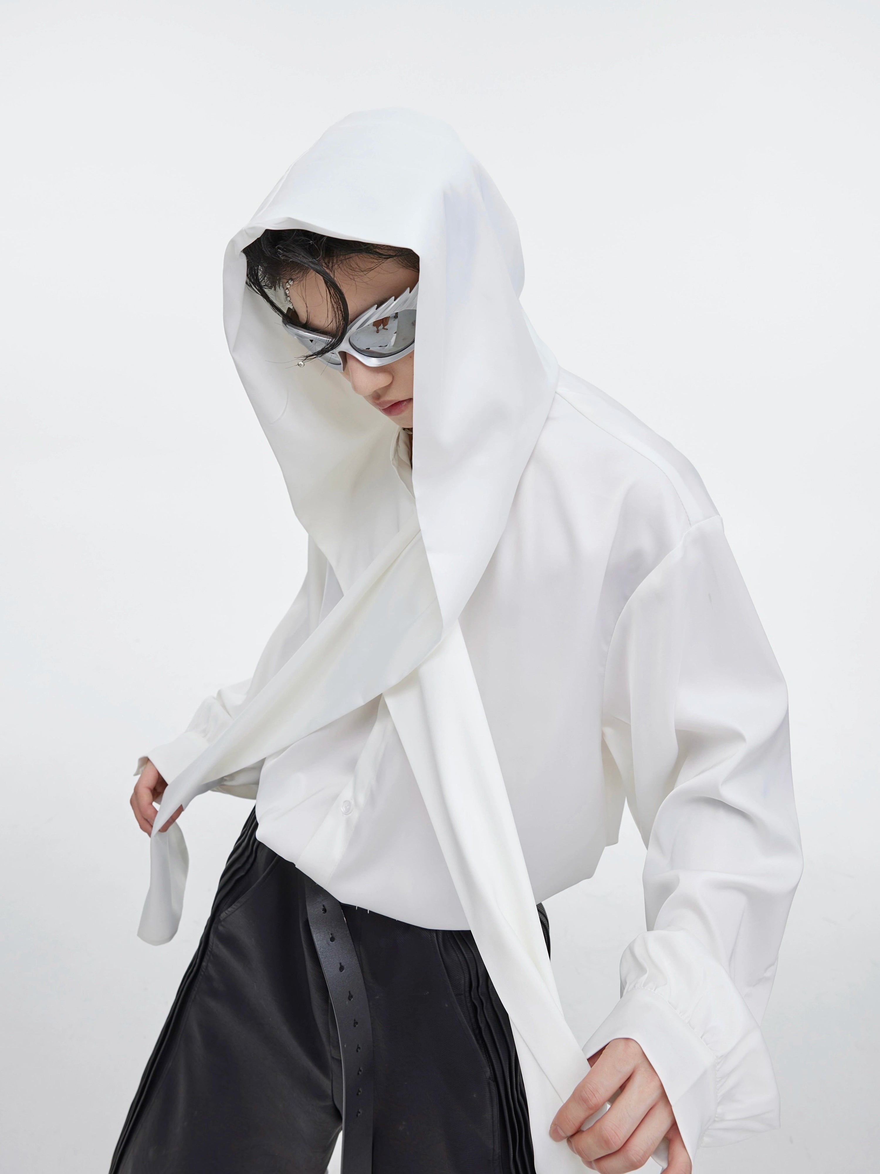 숄 후드 오버사이즈 셔츠