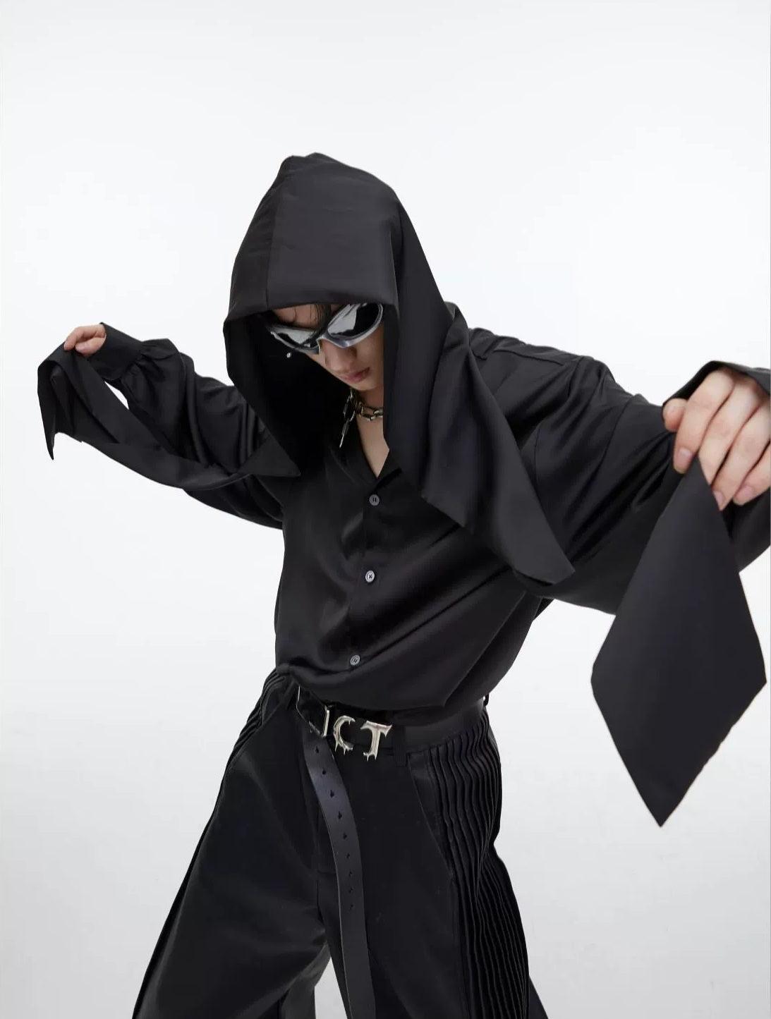 숄 후드 오버사이즈 셔츠