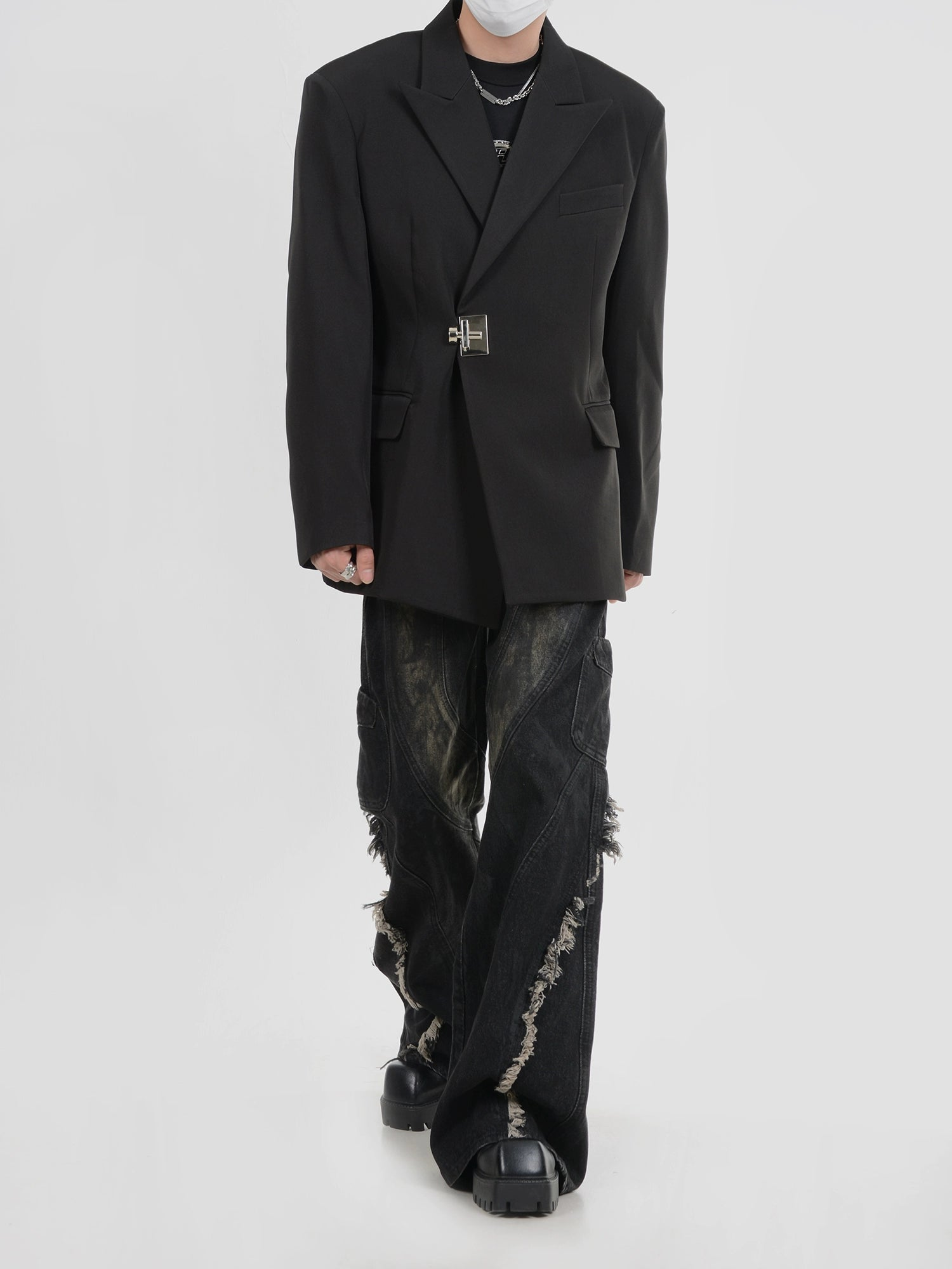 Shoulder Pad Metal Buckle Tailored Jacket