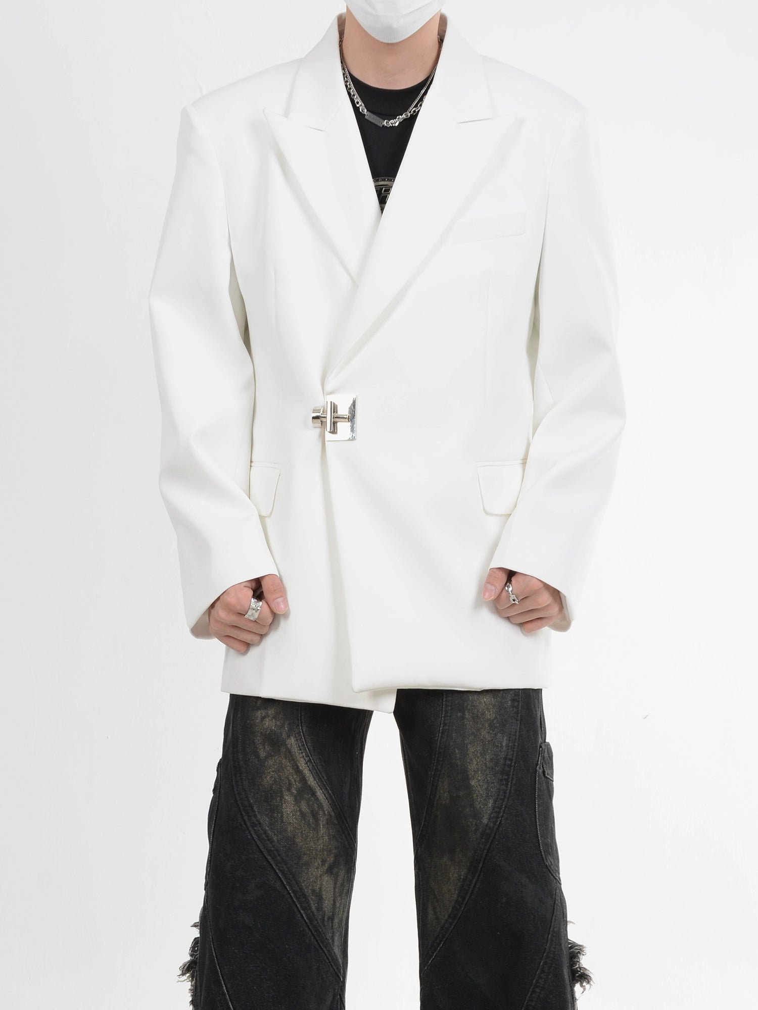 Shoulder Pad Metal Buckle Tailored Jacket