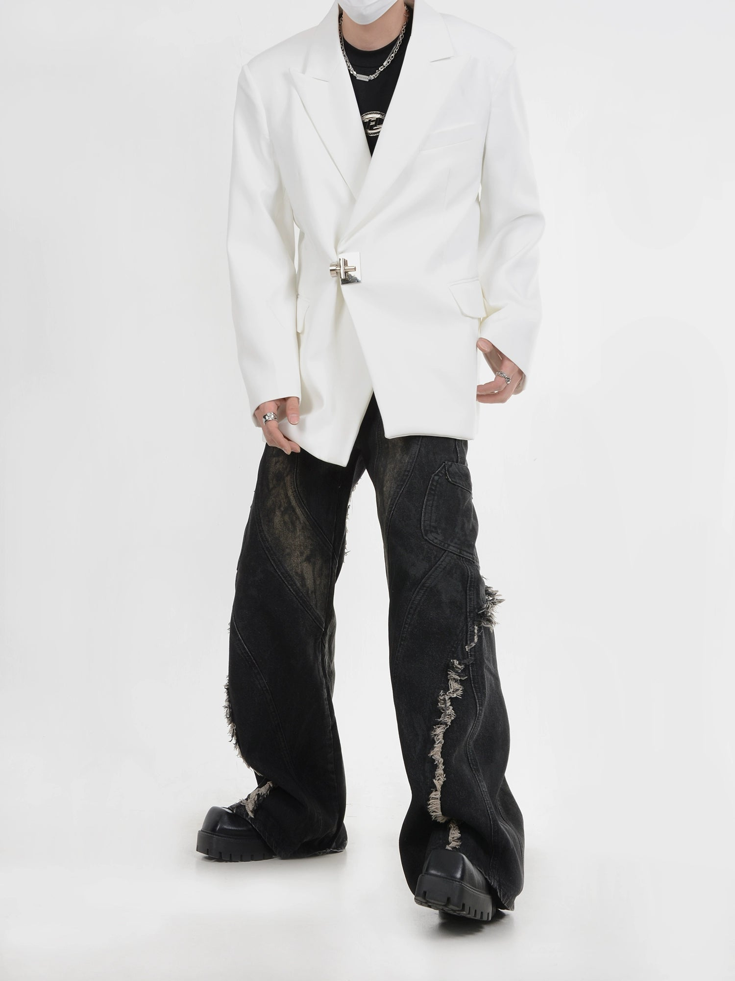 Shoulder Pad Metal Buckle Tailored Jacket