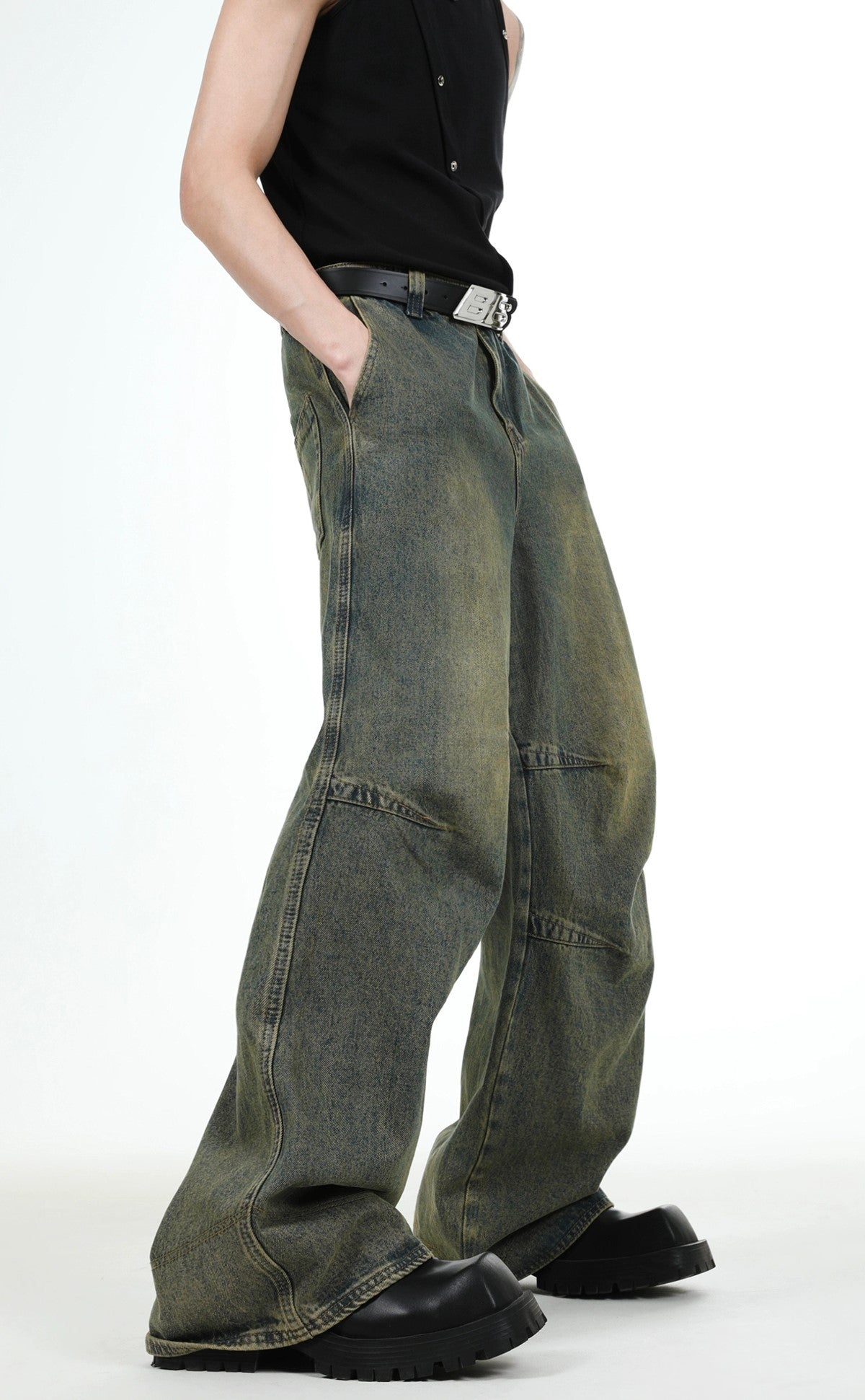 Shoulder-pad Denim Jacket & Wide-leg Denim Jeans Setup