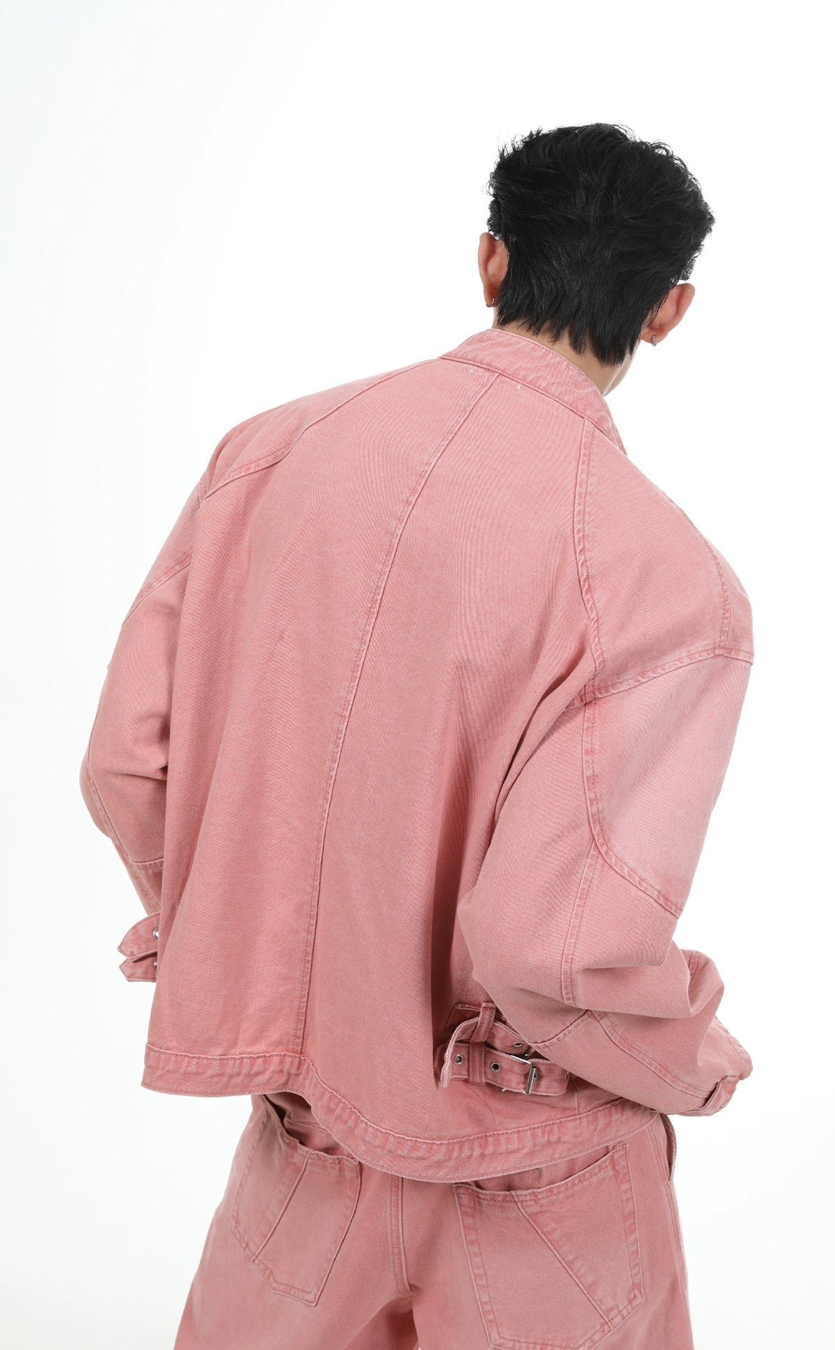 Shoulder-pad Denim Jacket & Wide-leg Denim Jeans Setup