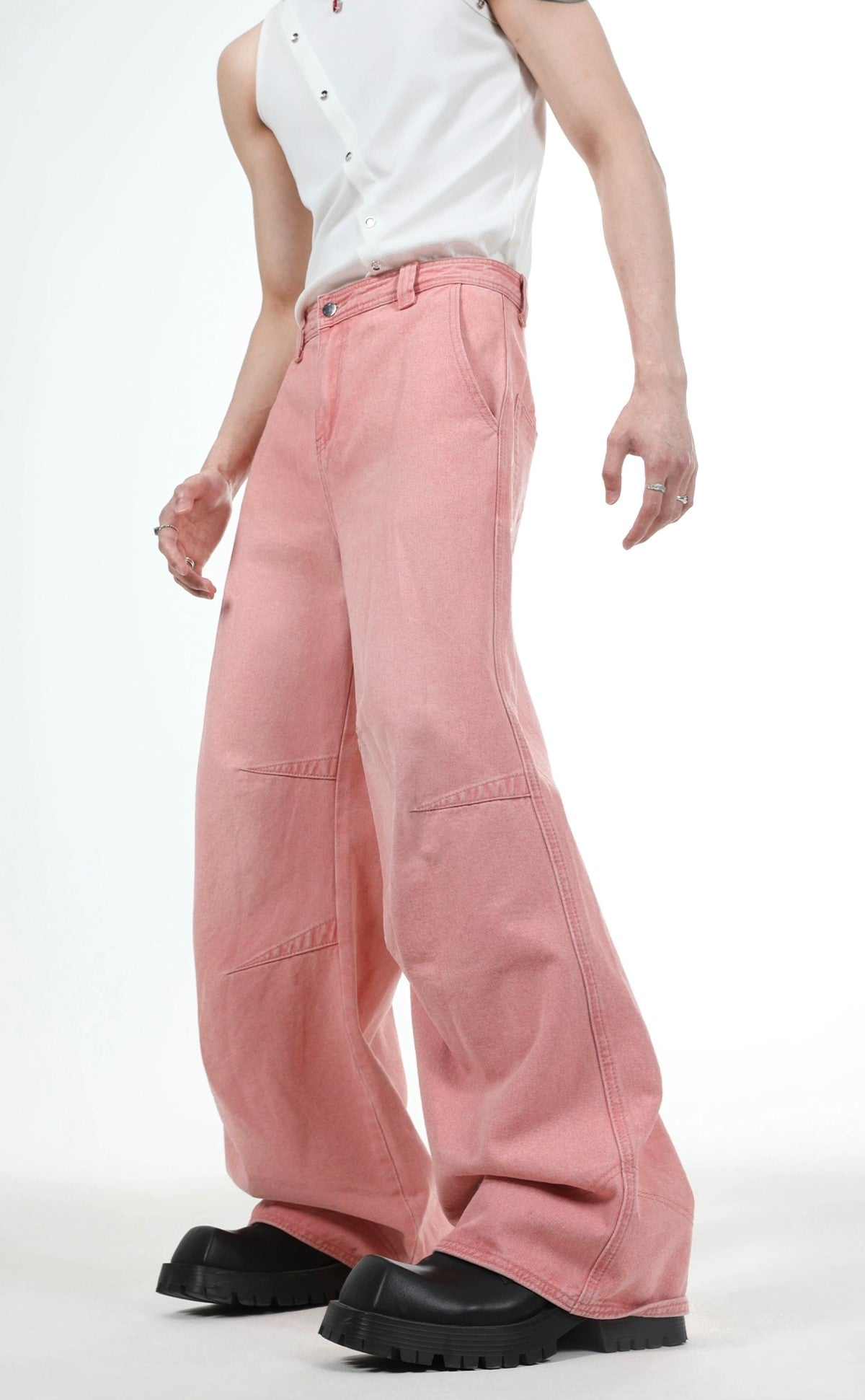 Shoulder-pad Denim Jacket & Wide-leg Denim Jeans Setup