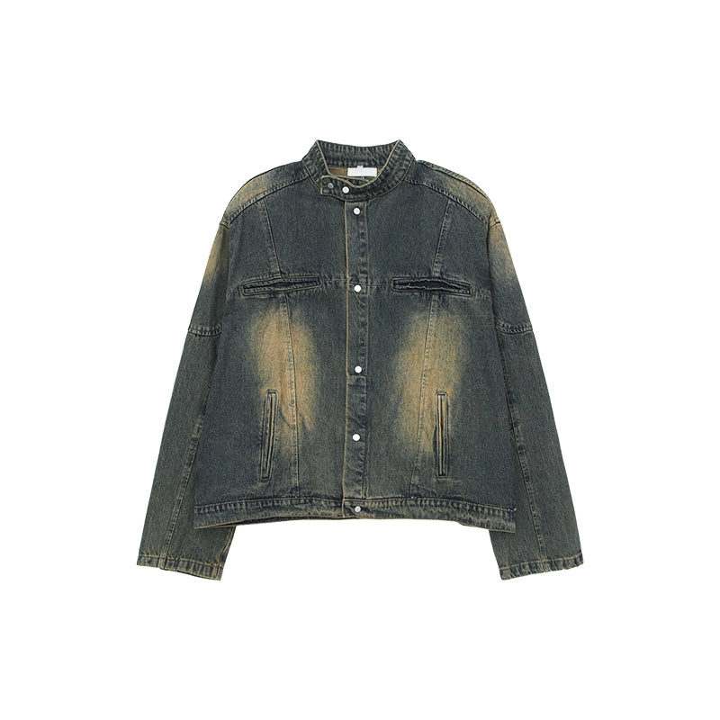 Shoulder-pad Denim Jacket & Wide-leg Denim Jeans Setup