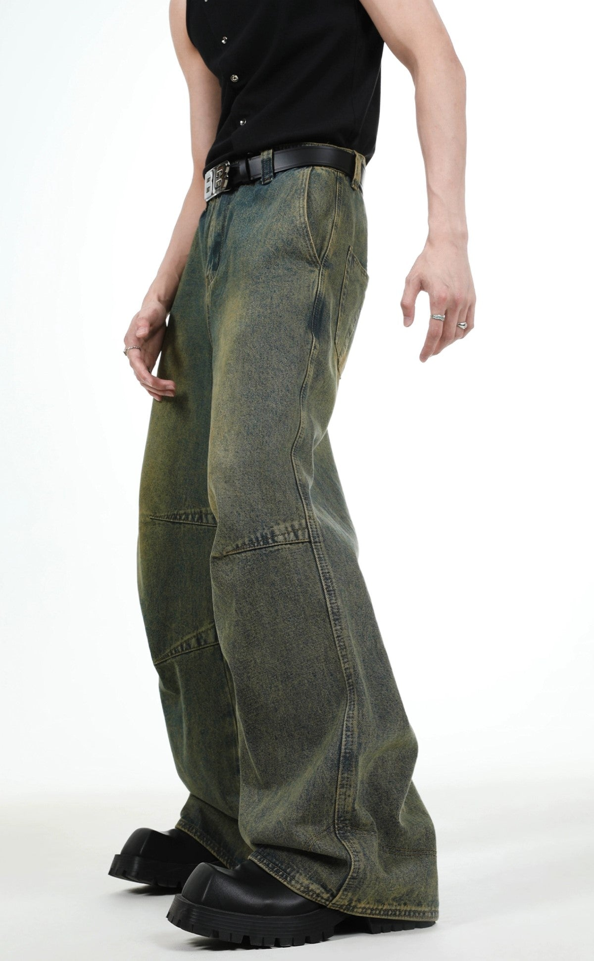Shoulder-pad Denim Jacket & Wide-leg Denim Jeans Setup