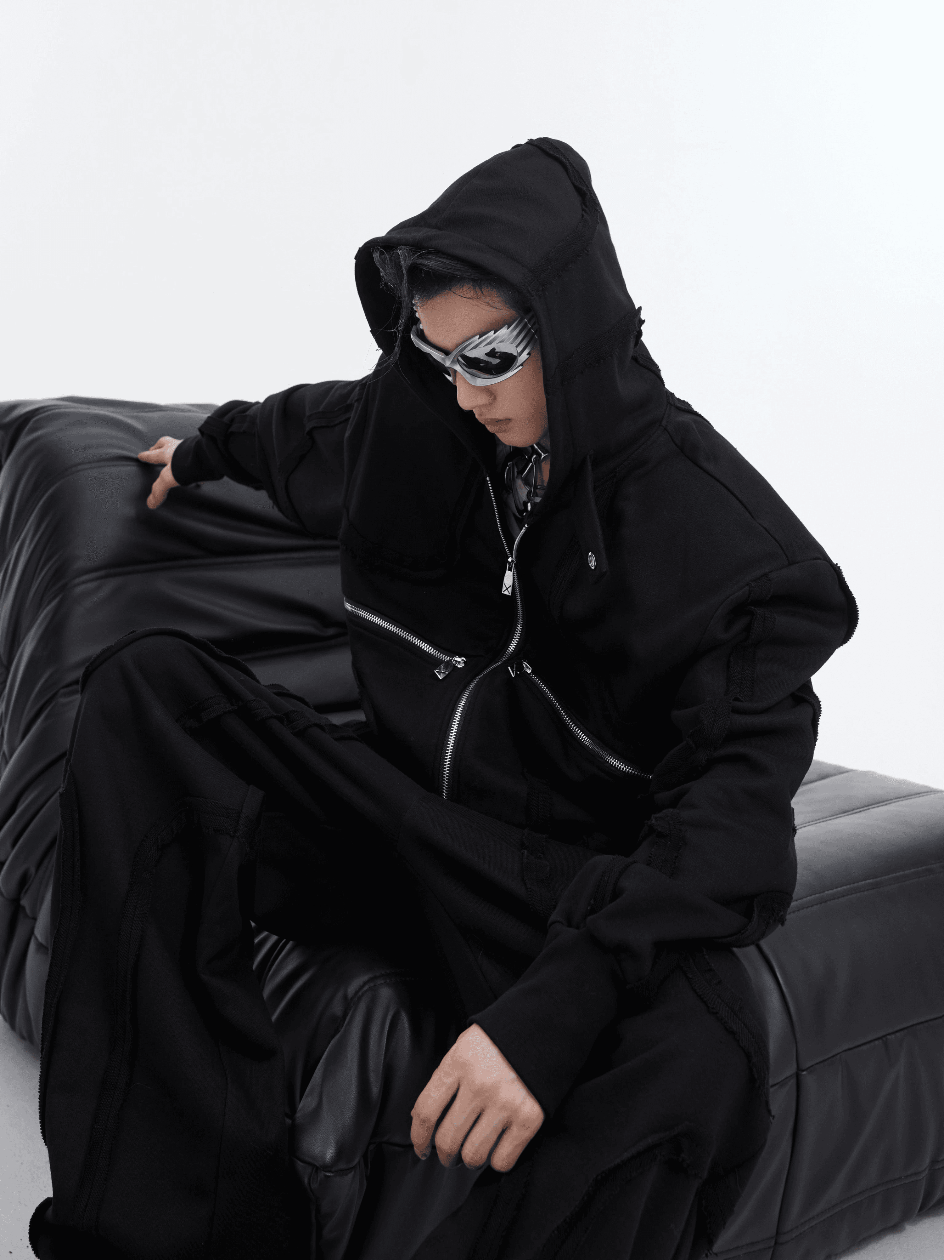 Sporty Short Shoulder Pads Hooded Jacket & Wide-leg Cargo Pants Setup