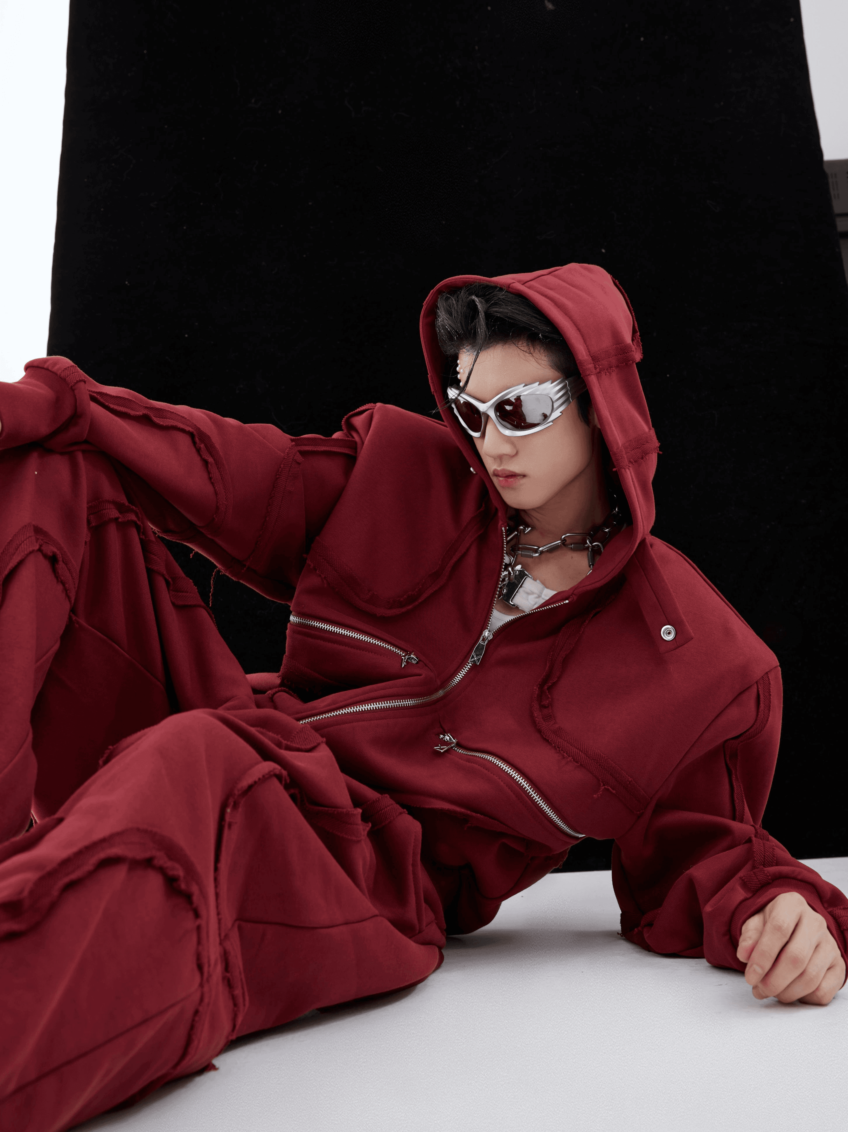 Sporty Short Shoulder Pads Hooded Jacket & Wide-leg Cargo Pants Setup
